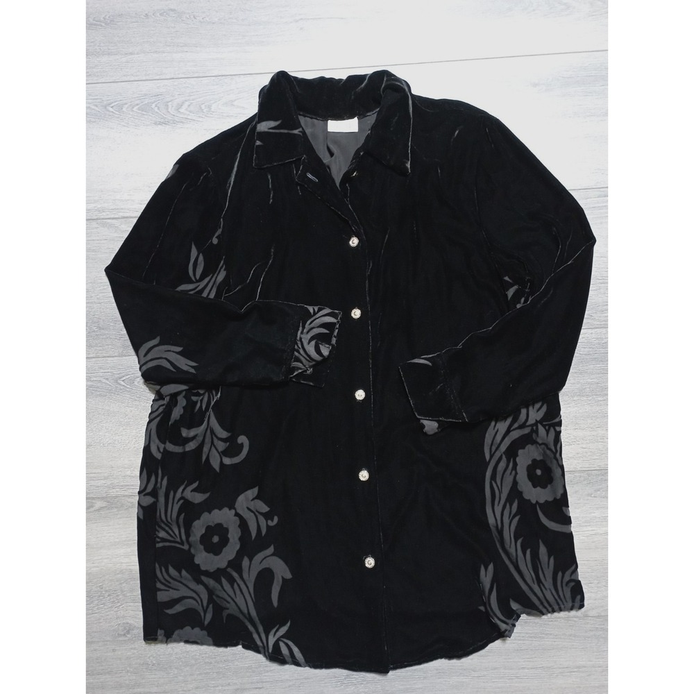 Morocco's Mostafa Benkirane Blouse Womens 2XL Black Velvet Floral Burnout